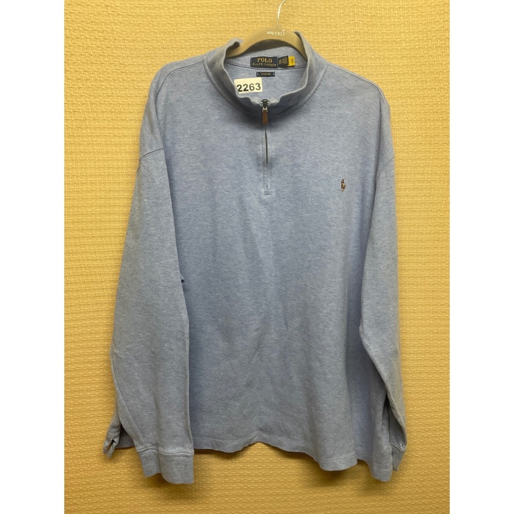 Polo Ralph Lauren Men Sweater 2XB Blue  100% Cotton Long Sleeve 1/3 Zip Pullover